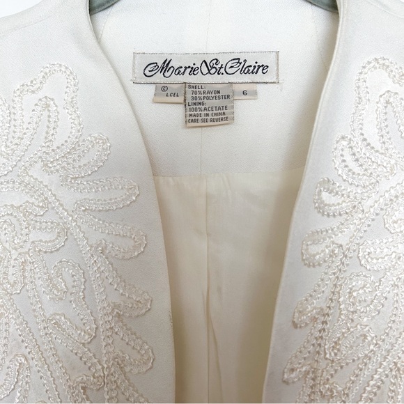 Vintage Marie St. Claire Embroidered Ivory White Cream Suit Jacket Blazer Button - Picture 5 of 7